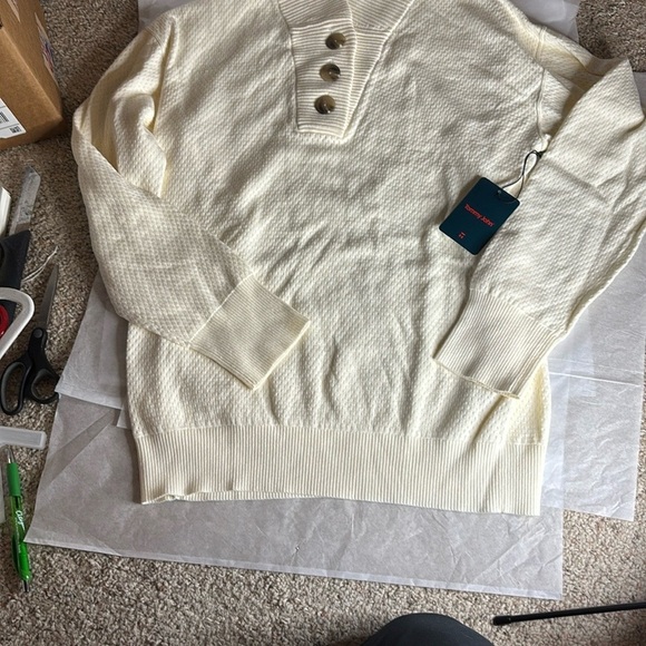 Tommy John Cream Sweater with Button Detail - Picture 7 of 7